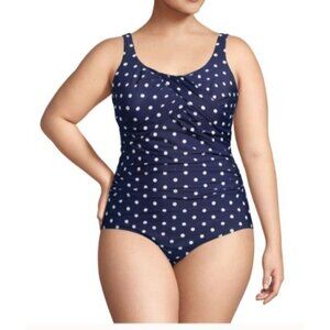 Lands End Women's Size 16 D Slender Suit Carmela One Piece Swimsuit blue pokadot
